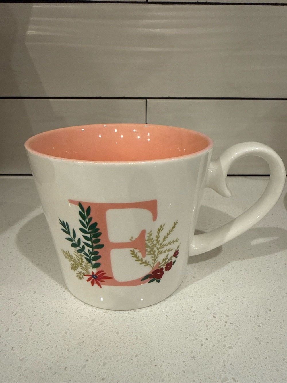 Opalhouse Peach Floral Letter (E) Ceramic Coffee Mug 12 Oz. EUC!